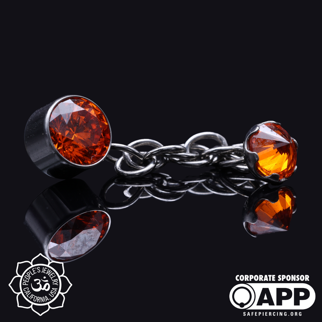 Threadless Double Gem Inverted Chain Dangle
