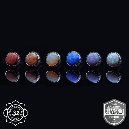 Threadless Titanium Bezel-Set Opal Cabochons (Sandblasted)