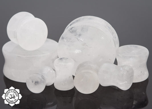 Double Flare Stone Plugs - Cloudy Quartz