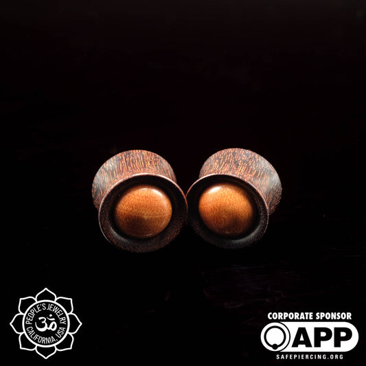 Double Flare Plugs - Dark Tamarind with Sawo Wood Inlay