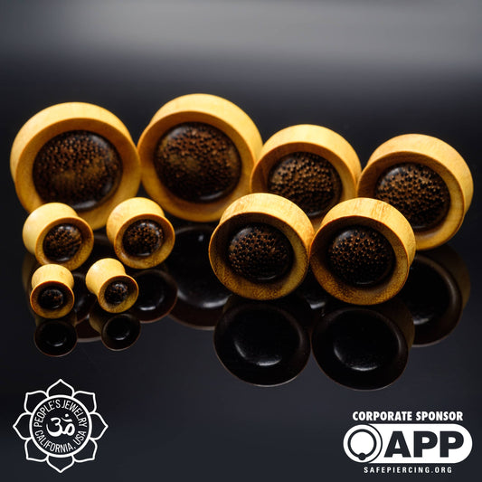 Double Flare Plugs - Jackfruit Wood with Black Palm Inlay