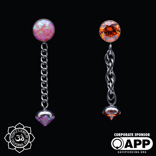 Threadless Double Gem Inverted Chain Dangle
