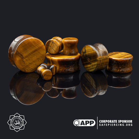Double Flare Stone Plugs - Tigers Eye