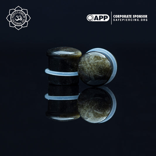 Single Flare Round Front Plugs - Gold Obsidian