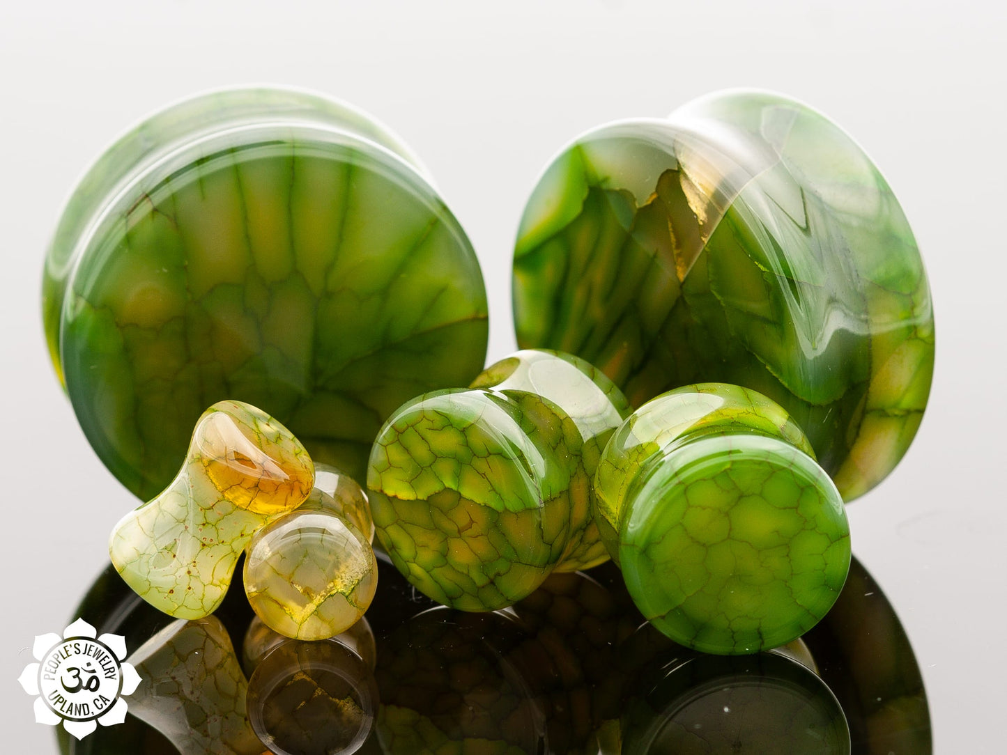 Double Flare Stone Plugs - Dragon Vein - Green
