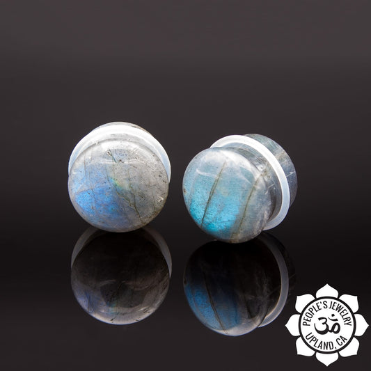 Single Flare Round Front Plugs - Labradorite