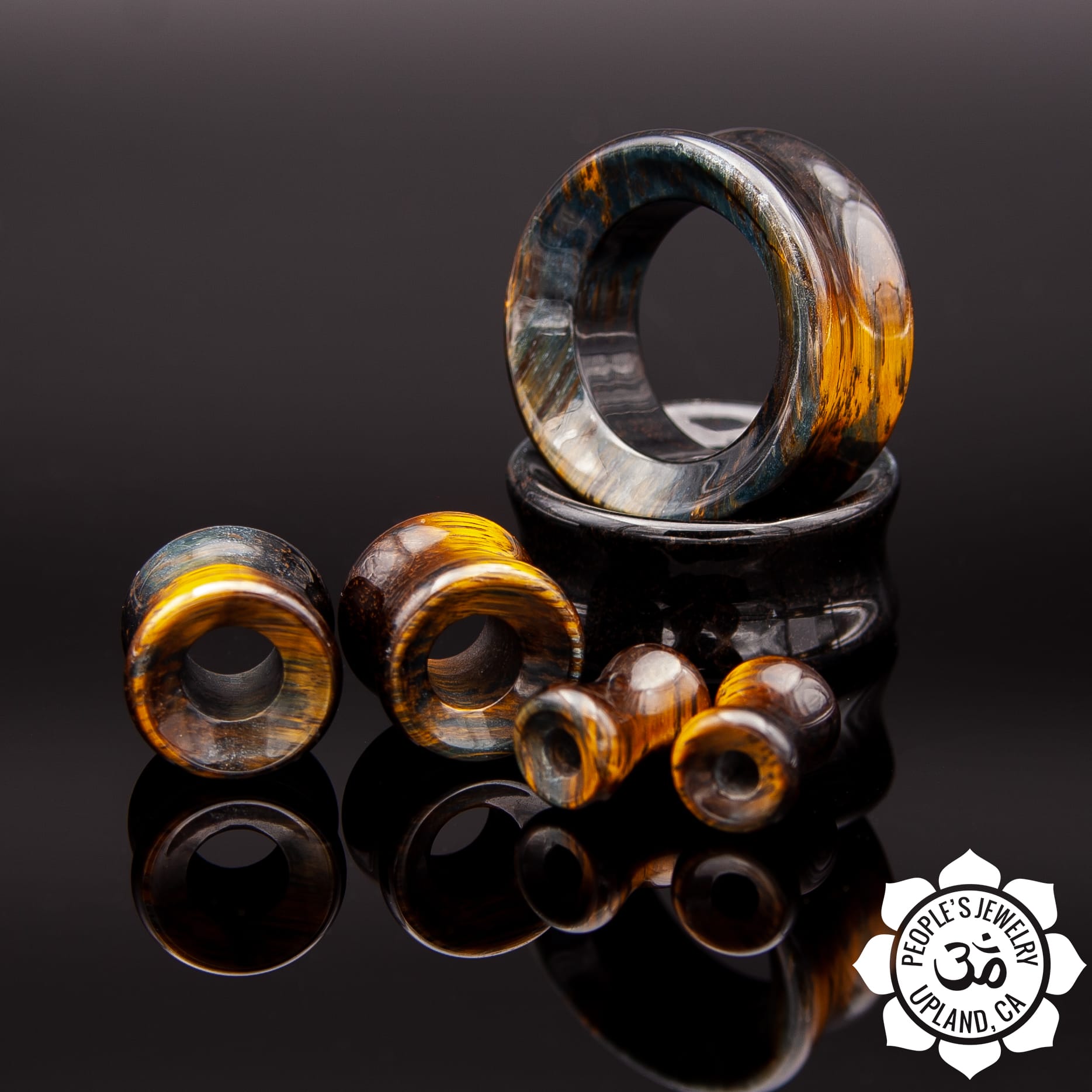 Double Flare Eyelets - Blue Tigers Eye – People's Jewelry
