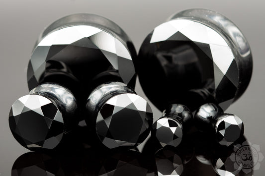 Double Flare Faceted Black Glass