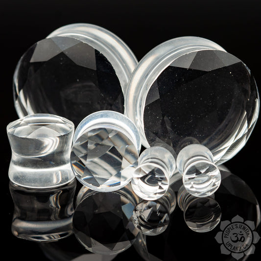 Double Flare Faceted Clear Glass