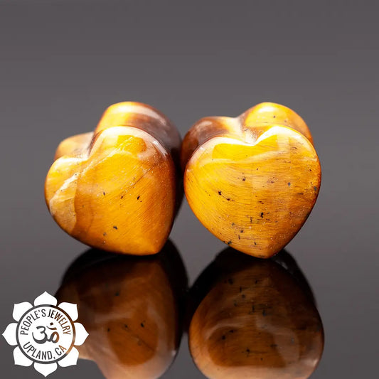 Double Flare Heart Plugs - Tigers Eye
