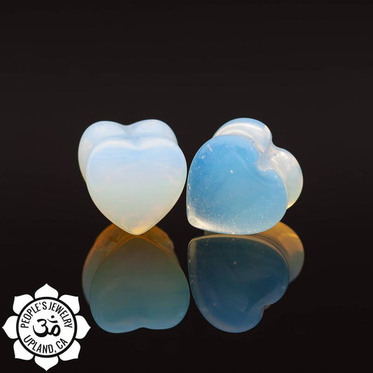 Double Flare Heart Plugs - Opalite