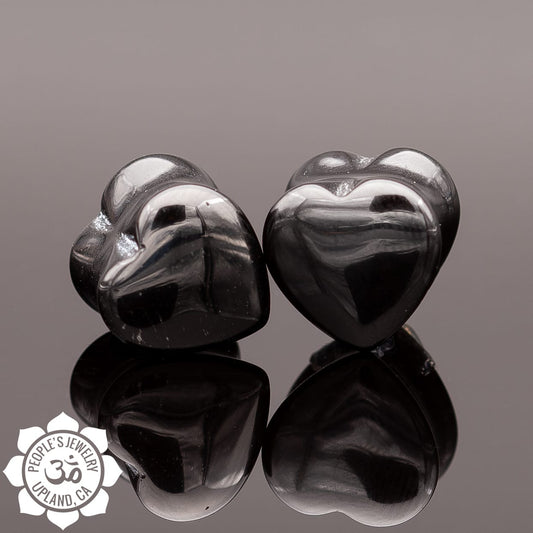 Double Flare Heart Plugs - Black Obsidian