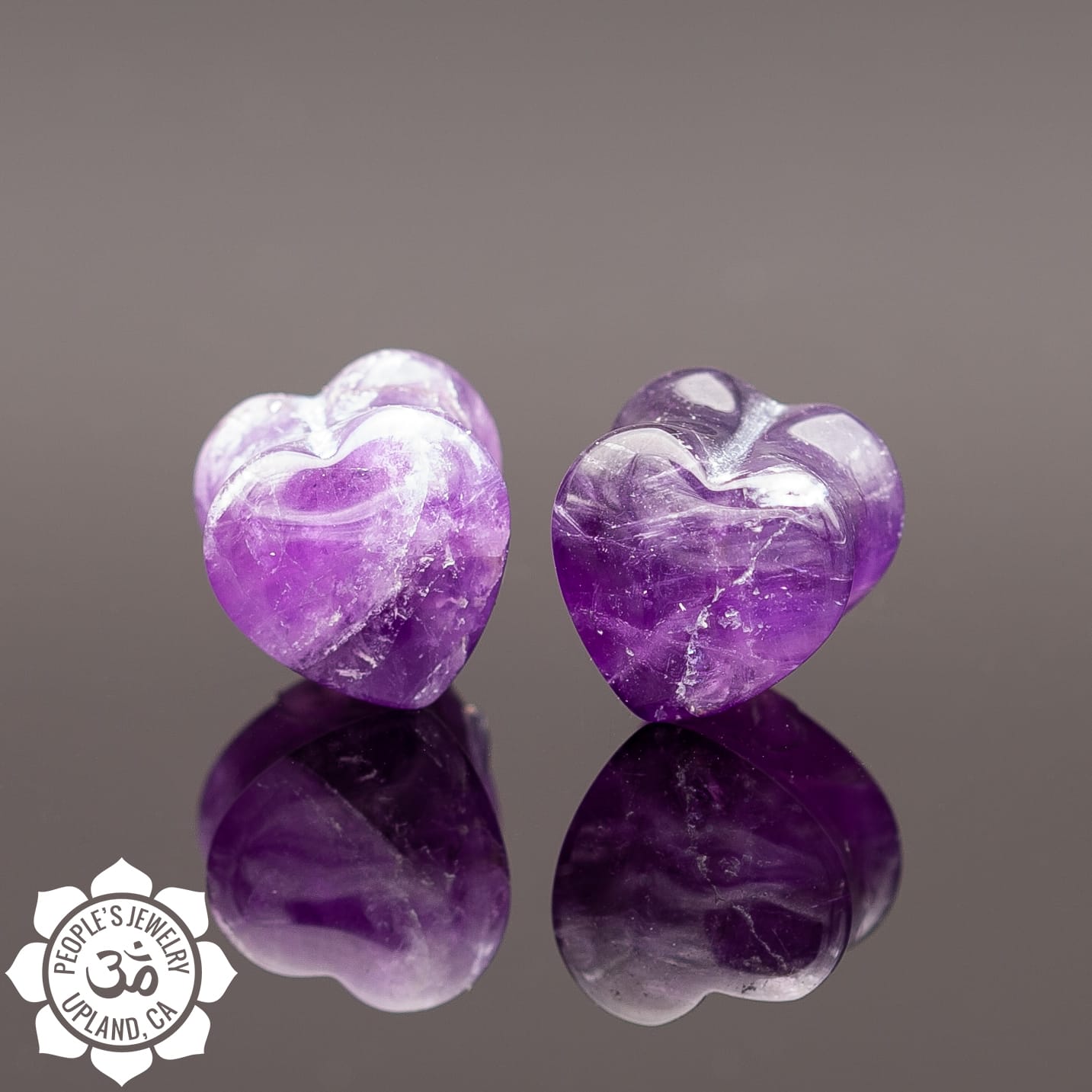 Double Flare Heart Plugs - Amethyst