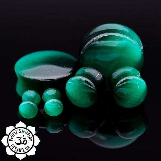 Double Flare Glass Plugs - Emerald Cat's Eye