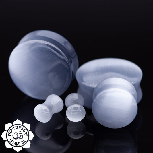 Double Flare Glass Plugs - Grey Cat's Eye