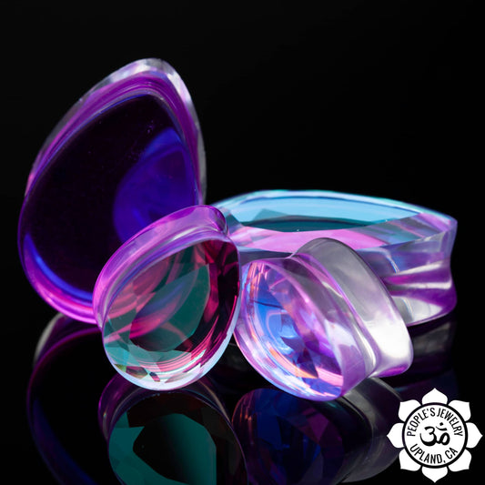 Double Flare Faceted AB Glass Teardrops - Purple