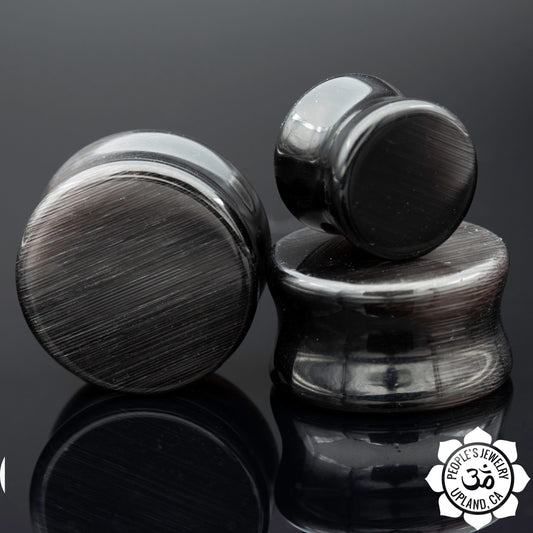 Double Flare Glass Plugs - Static Black Glass