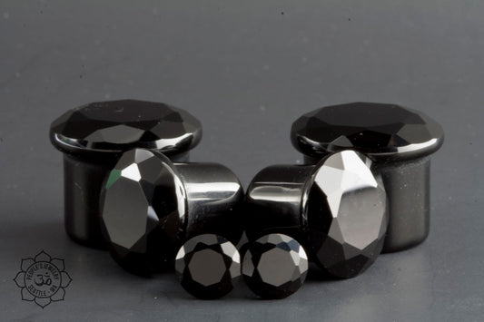 Single Flare Gem Cut Plugs - Black Agate