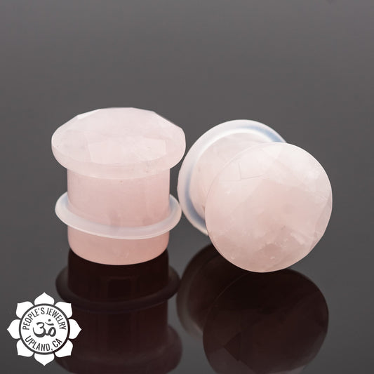 Single Flare Gem Cut Plugs - Rose Quartz