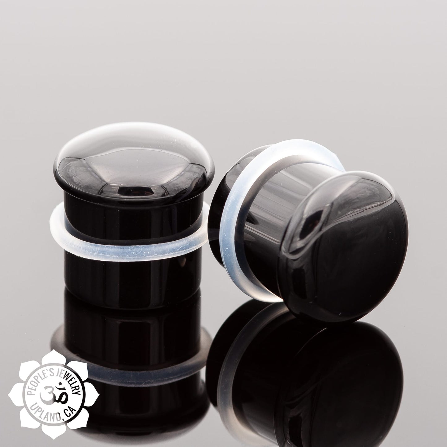 Single Flare Round Front Plugs - Black Obsidian