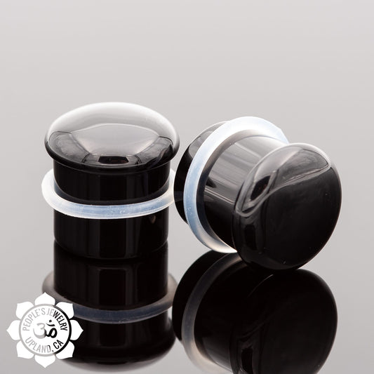 Single Flare Round Front Plugs - Black Obsidian