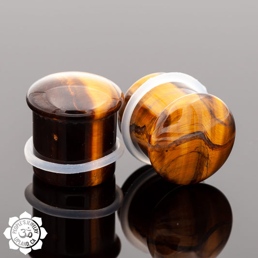 Single Flare Round Front Plugs - Tigers Eye