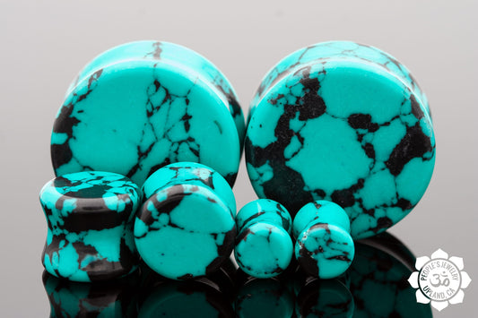 Double Flare Stone Plugs - Synthetic Turquoise