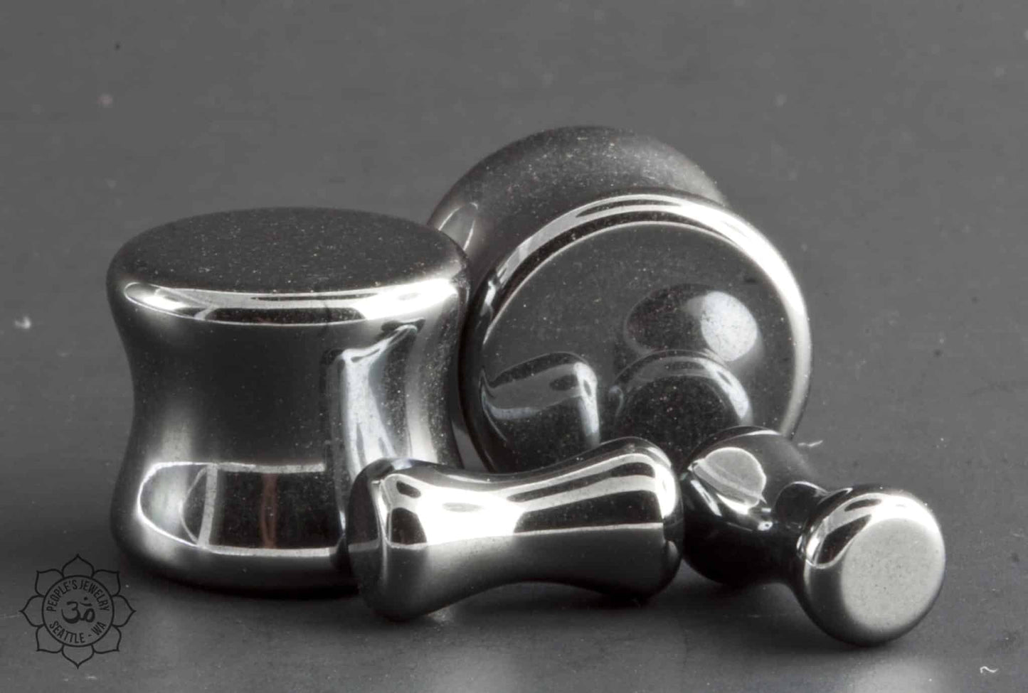 Double Flare Stone Plugs - Hematite