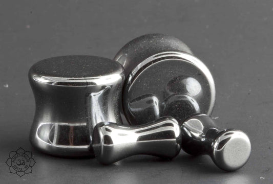 Double Flare Stone Plugs - Hematite