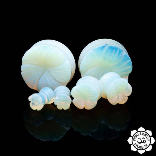 Carved Pansy Double Flare Plugs - Opalite